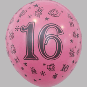 Ballon no. 12 decoratie fuchsia met cijfer 16