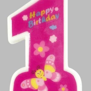 Rosé kaars op houder: My 1st Birthday